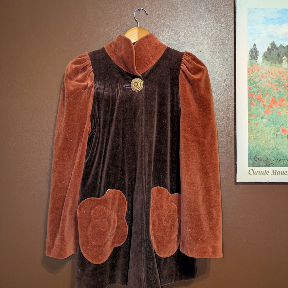 Vintage Velvet Coat with Floral Accents
